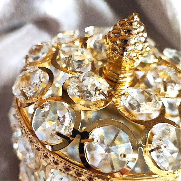 Jewelry Jewel Box Faceted Crystals Heavy Gold Plate Finial Mirrored Velvet NEW - Picture 6 of 8